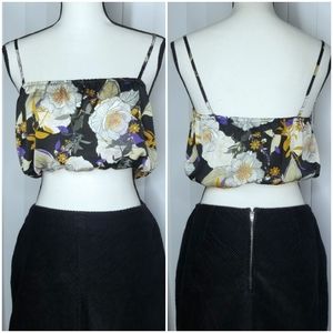 Janet Chung Floral Crop Top with Spaghetti Straps Size Medium